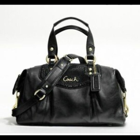 Euc Coach Ashley Python Black Leather Shoulder Bag Purse - Picture 1 of 17